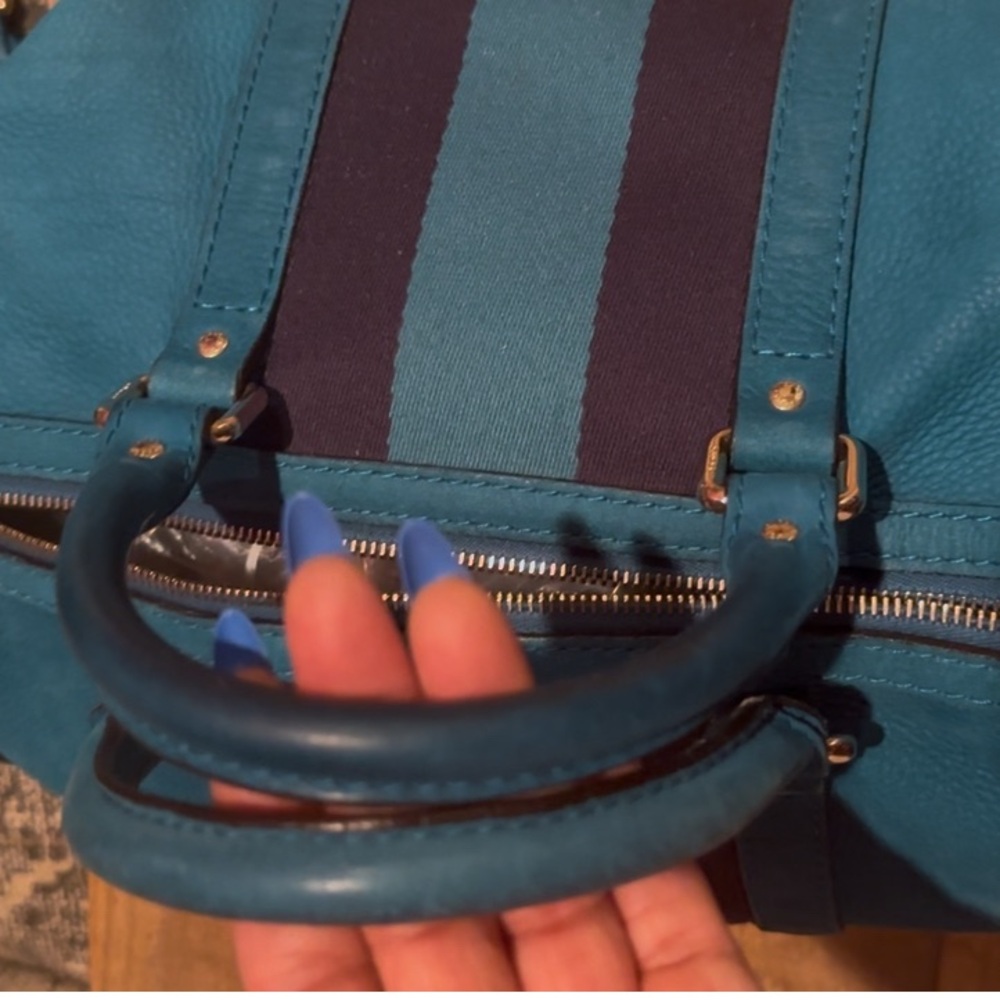 Authentic Gucci Teal Blue Suede Web Boston Bag - Picture 10 of 16